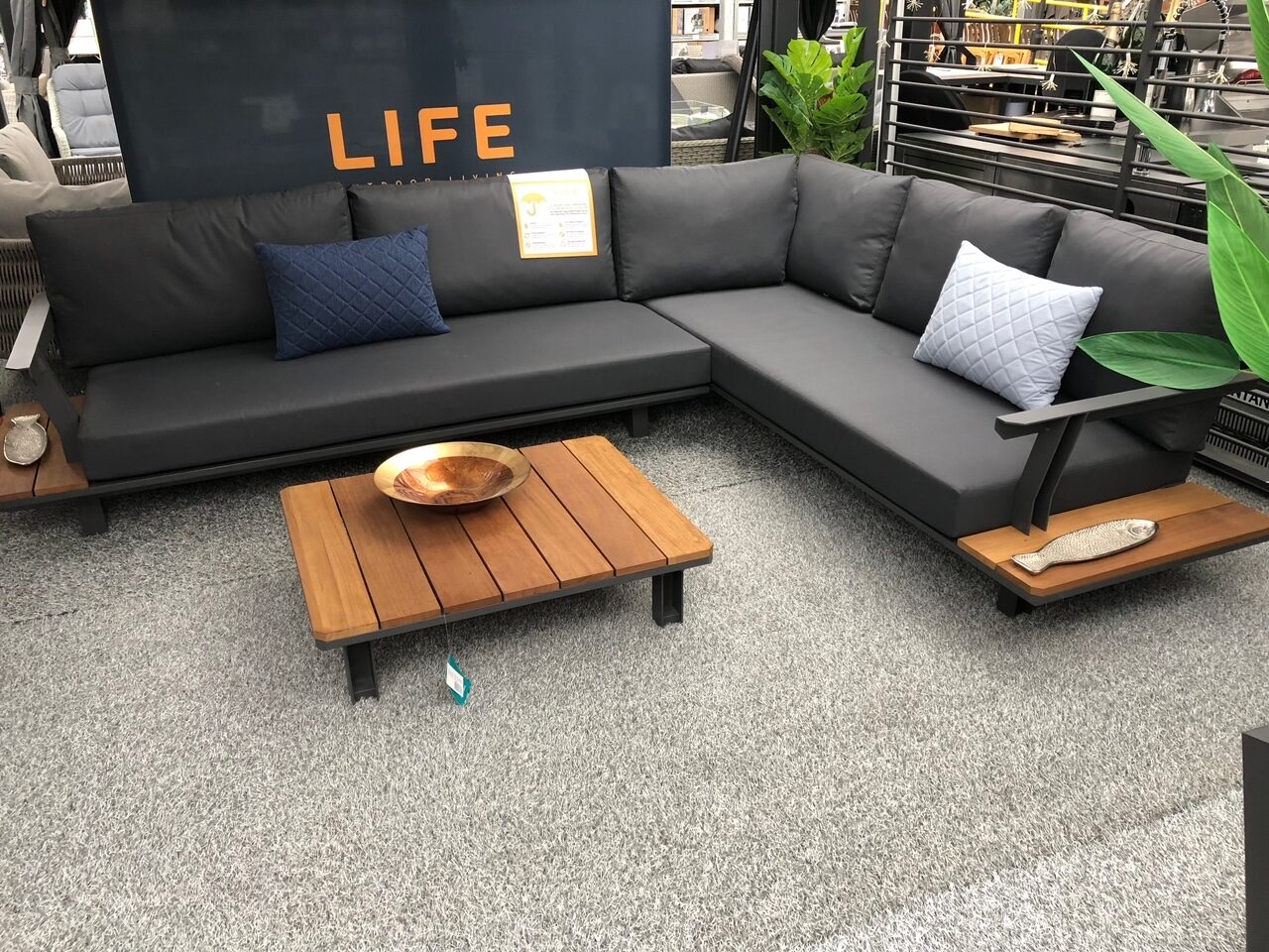 Life Industry Corner Set Lavacarbon With Robust Teak Coffee Table 2