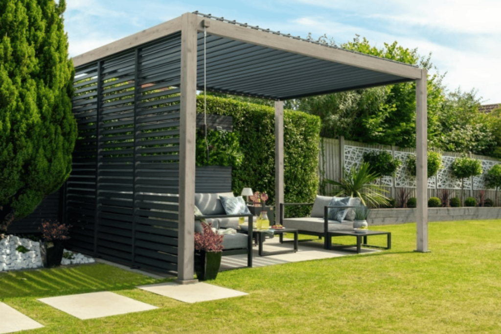 Nova Titan 4m x 3m Aluminium Pergola - Light Oak Look install