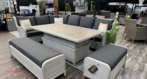 Bramblecrest Chedworth L-Shape Sofa with Large Rectangular Ceramic Hi-Low Piston Table & 2 Benches - Dove Grey