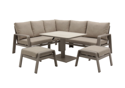 Bramblecrest Prague Mini Sofa with Piston Adjustable Table & 2 Stools with Backrests- Latte