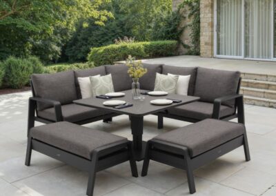 Bramblecrest Prague Square Sofa with Piston Adjustable Table & 2 Benches- Anthracite