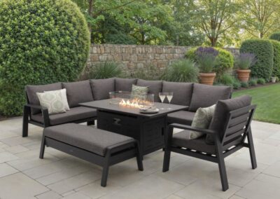 Bramblecrest Prague L Shape Sofa with Rectangle Firepit Table, Bench & chair -Anthracite