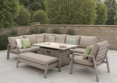 Bramblecrest Prague L Shape Sofa with Rectangle Firepit Table, Bench & chair -Latte