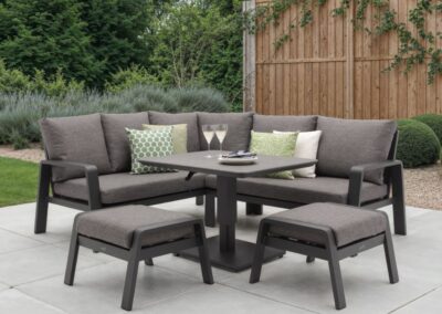 Bramblecrest Prague Mini Sofa with Piston Adjustable Table & 2 Stools with Backrests-Anthracite