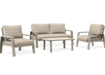 Bramblecrest Prague 2 Seat Sofa with 2 Sofa Chairs & Rectangle Coffee Table – Latte