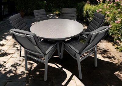 Life Algarve 150cm Round Table & 6 Milano Adjustable Dining Chairs in Lava