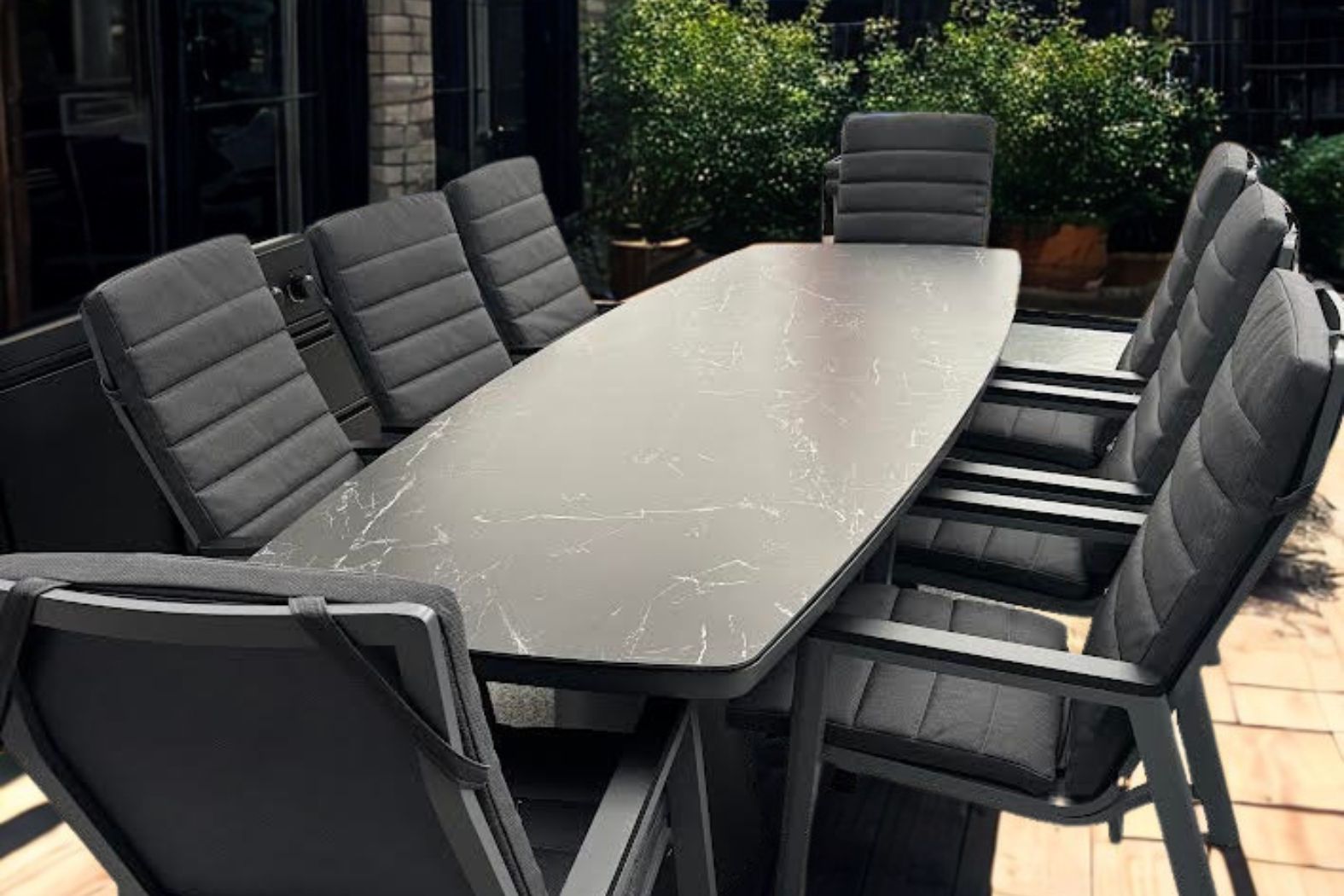 Life Madeira 260 x 100cm Semi Oval Table & 8 Milano Adjustable Dining ...