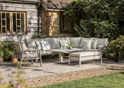 Bramblecrest Prague L-shape Sofa with Piston Adjustable Table with Bench & Chair- Latte