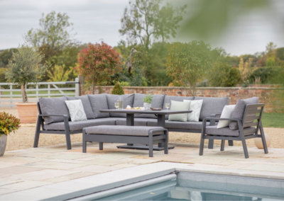 Bramblecrest Prague L-shape Sofa with Piston Adjustable Table with Bench & Chair- Anthracite