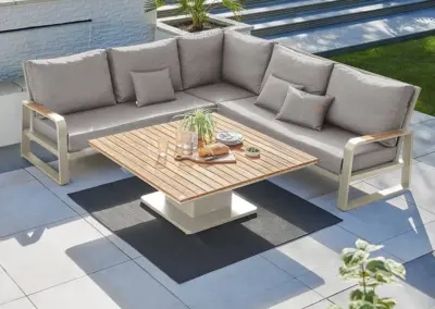 Life Montana Corner Set with Teak Hi/Low Piston Table Soltex Beige