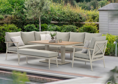 Bramblecrest RHS Wisley L-Shape Sofa with Rectangle Piston Table, Bench & Chair- Mocha