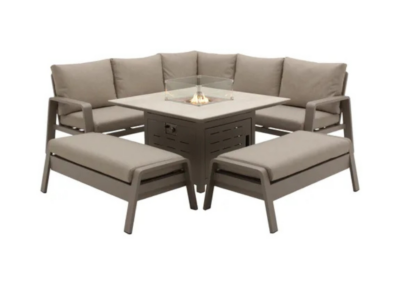 Prague Square Sofa with Firepit Table & 2 Benches - Latte