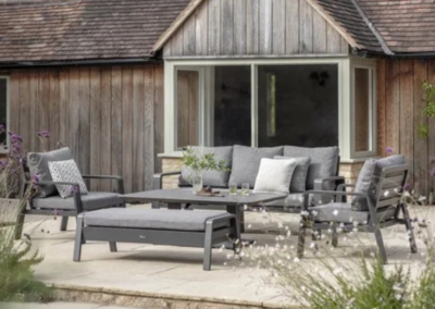 Prague 3 Seat Sofa With Rectangle Piston Adjustable Table, 2 Sofa Chairs & Bench - Anthracite